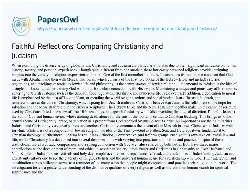 Essay on Faithful Reflections: Comparing Christianity and Judaism