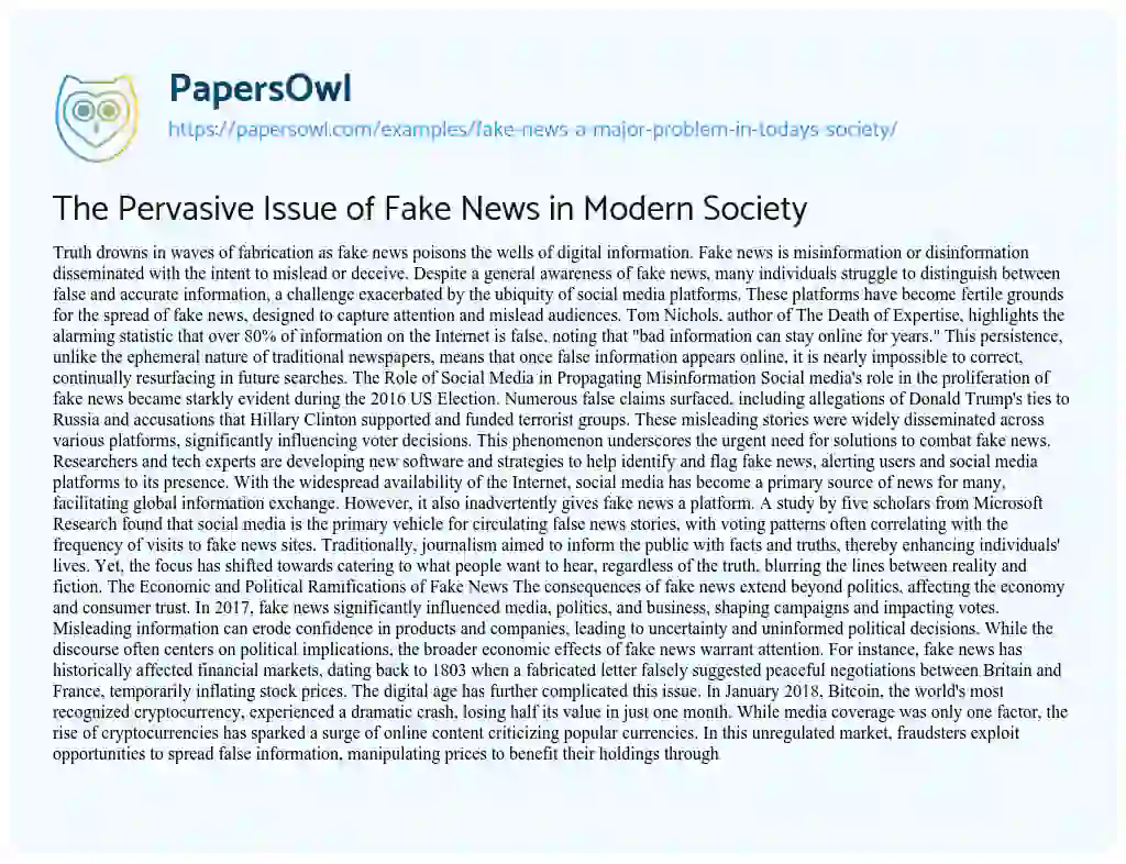 Essay on Fake News: a Major Problem in Today’s Society