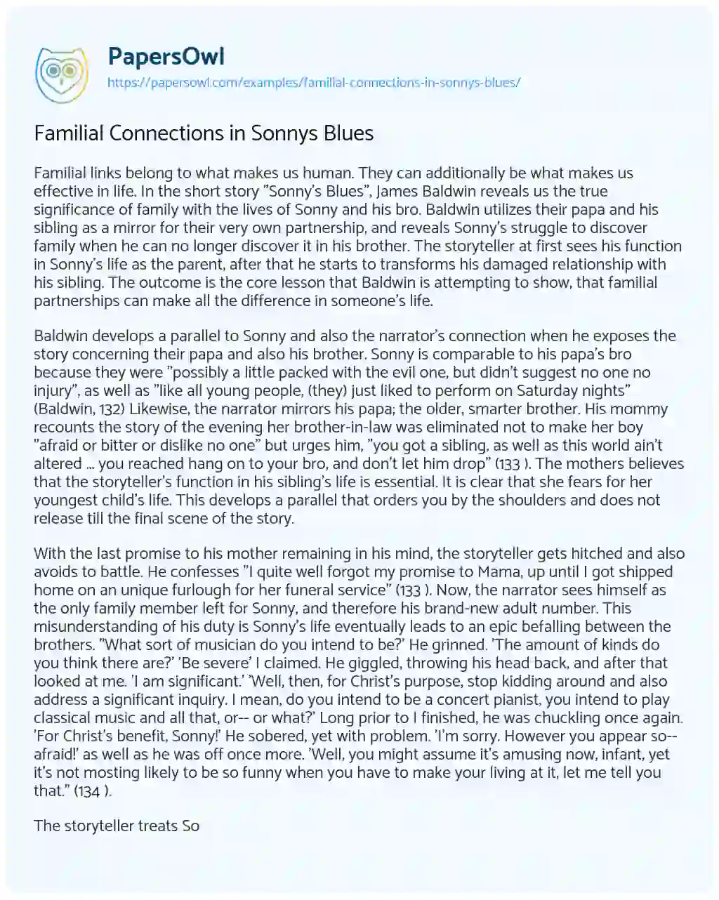 Essay on Familial Connections in Sonnys Blues