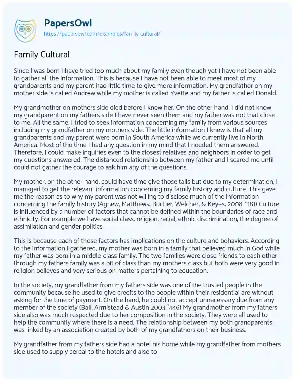 Family Cultural essay
