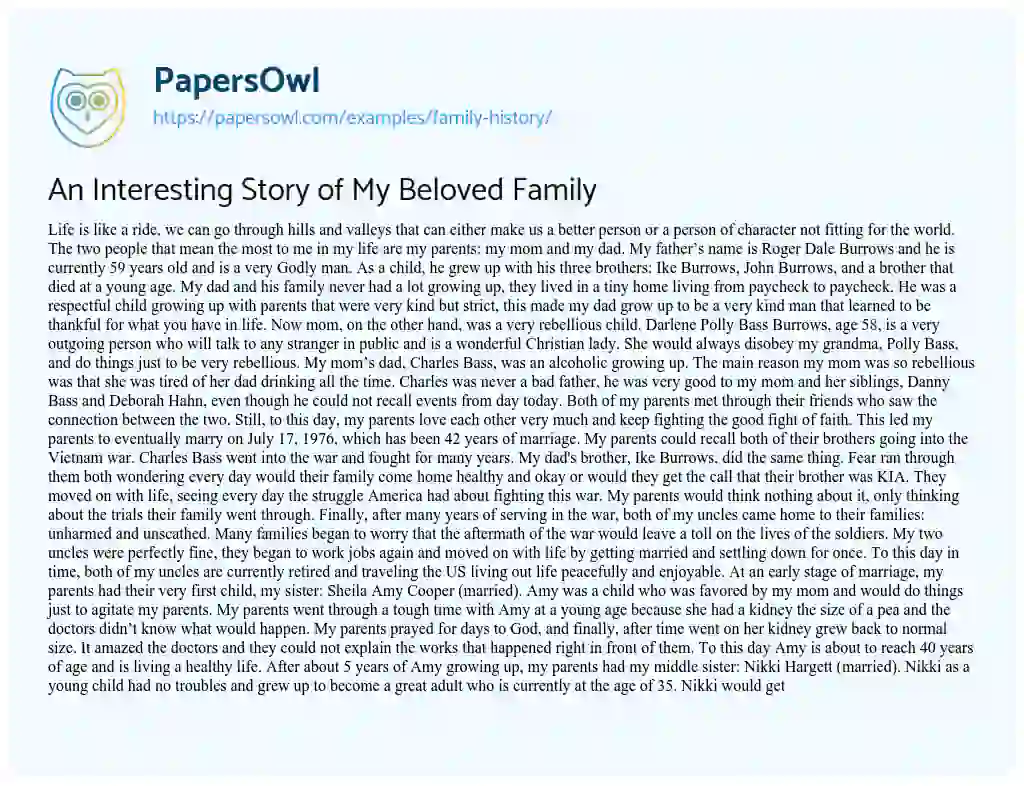 Essay on An Interesting Story of my Beloved Family