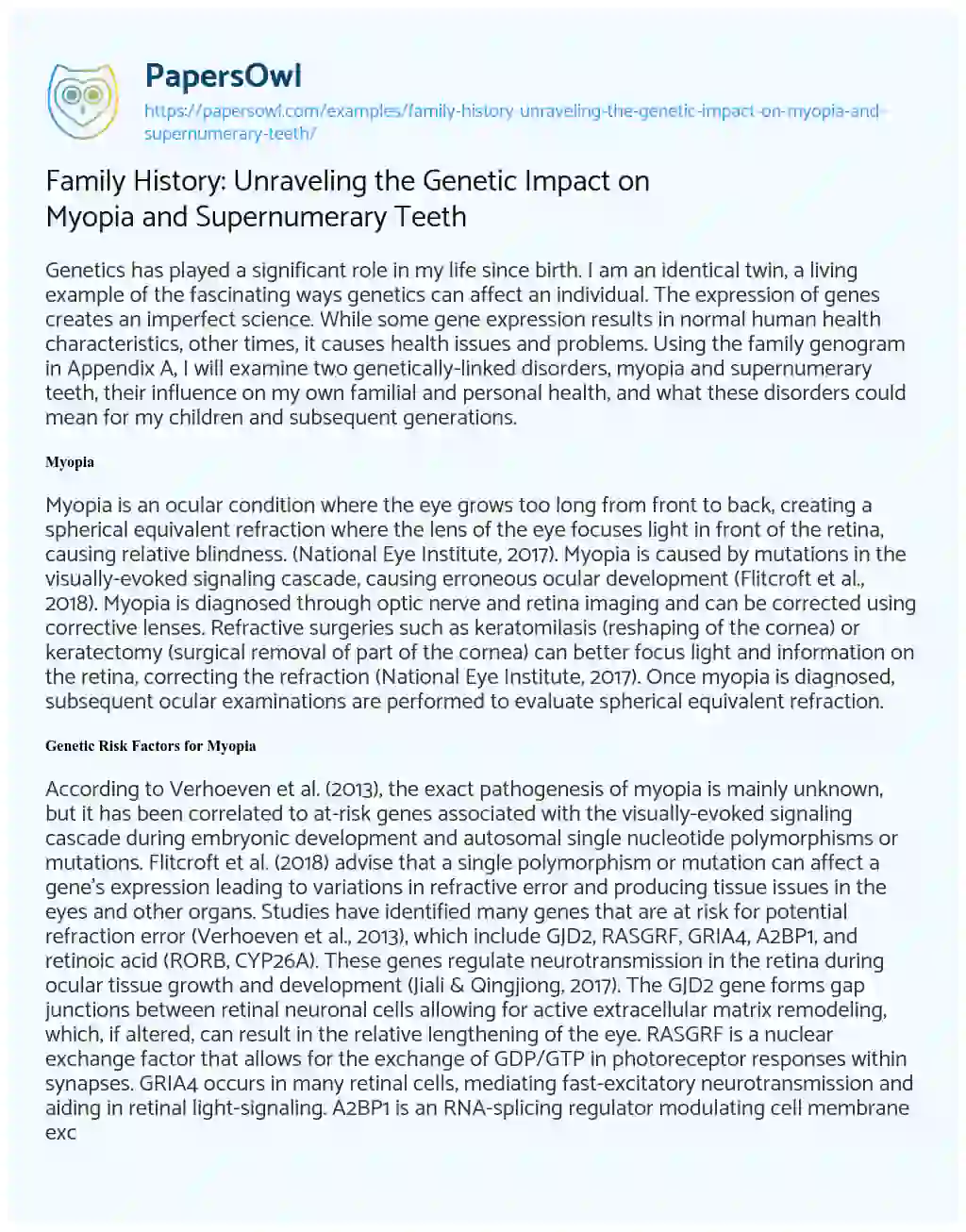 Essay on Family History: Unraveling the Genetic Impact on Myopia and Supernumerary Teeth