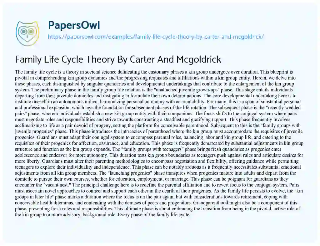 Essay on Family Life Cycle Theory by Carter and Mcgoldrick