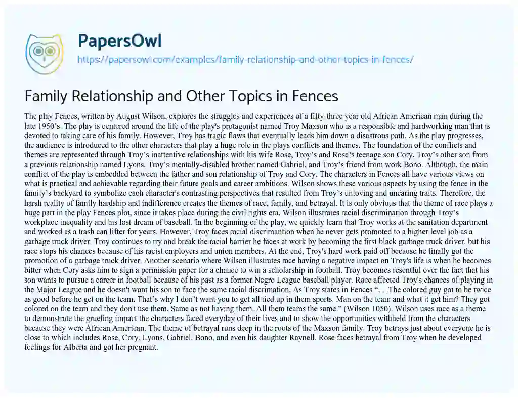 fences essay examples