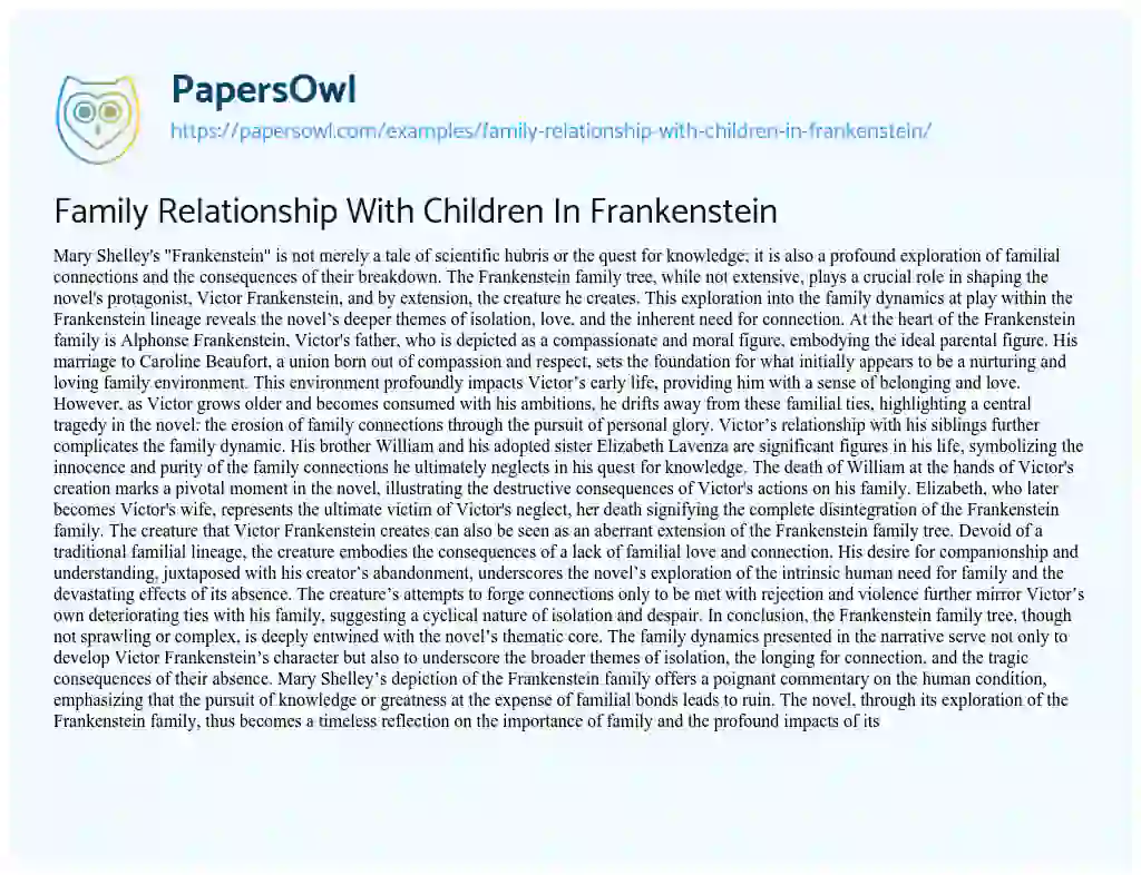 Essay on Family Relationship with Children in Frankenstein