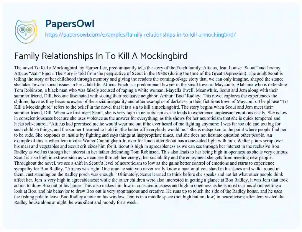 Essay on Family Relationships in to Kill a Mockingbird