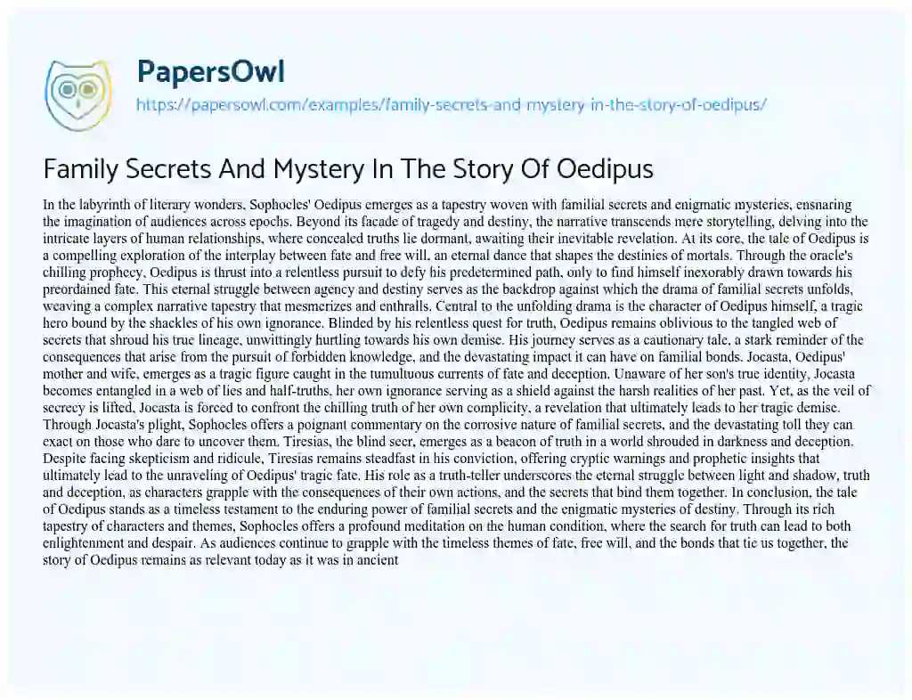 Essay on Family Secrets and Mystery in the Story of Oedipus