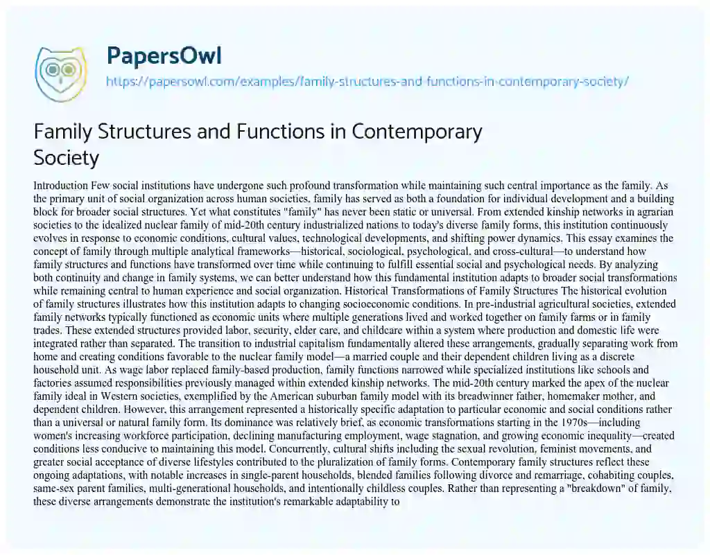 Essay on Family Structures and Functions in Contemporary Society