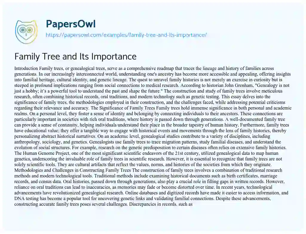 Essay on Family Tree and Its Importance