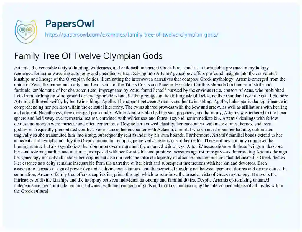 Essay on Family Tree of Twelve Olympian Gods