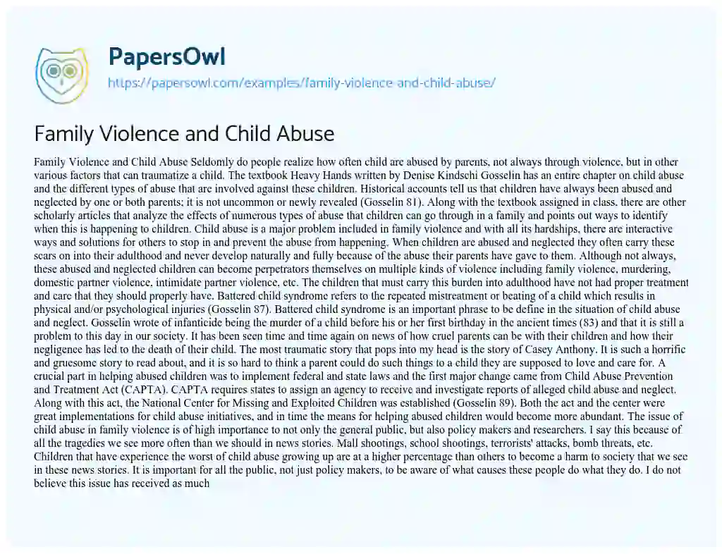 Essay on Family Violence and Child Abuse
