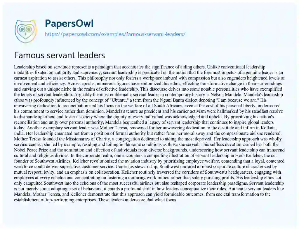 Essay on Famous Servant Leaders