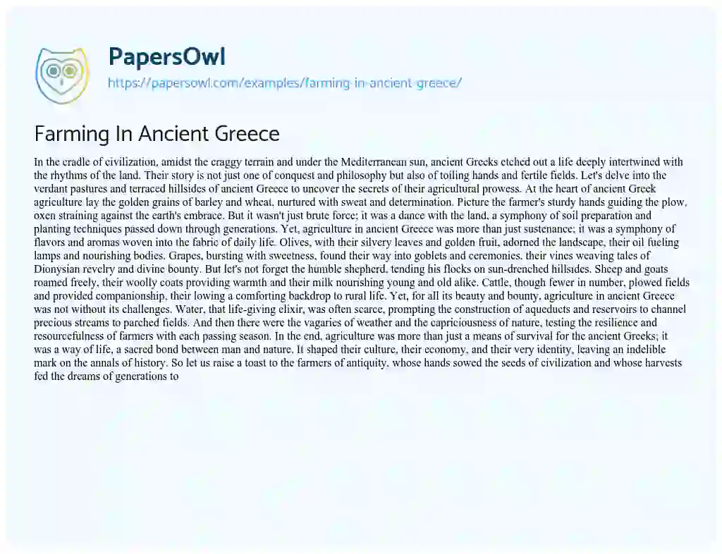 Essay on Farming in Ancient Greece