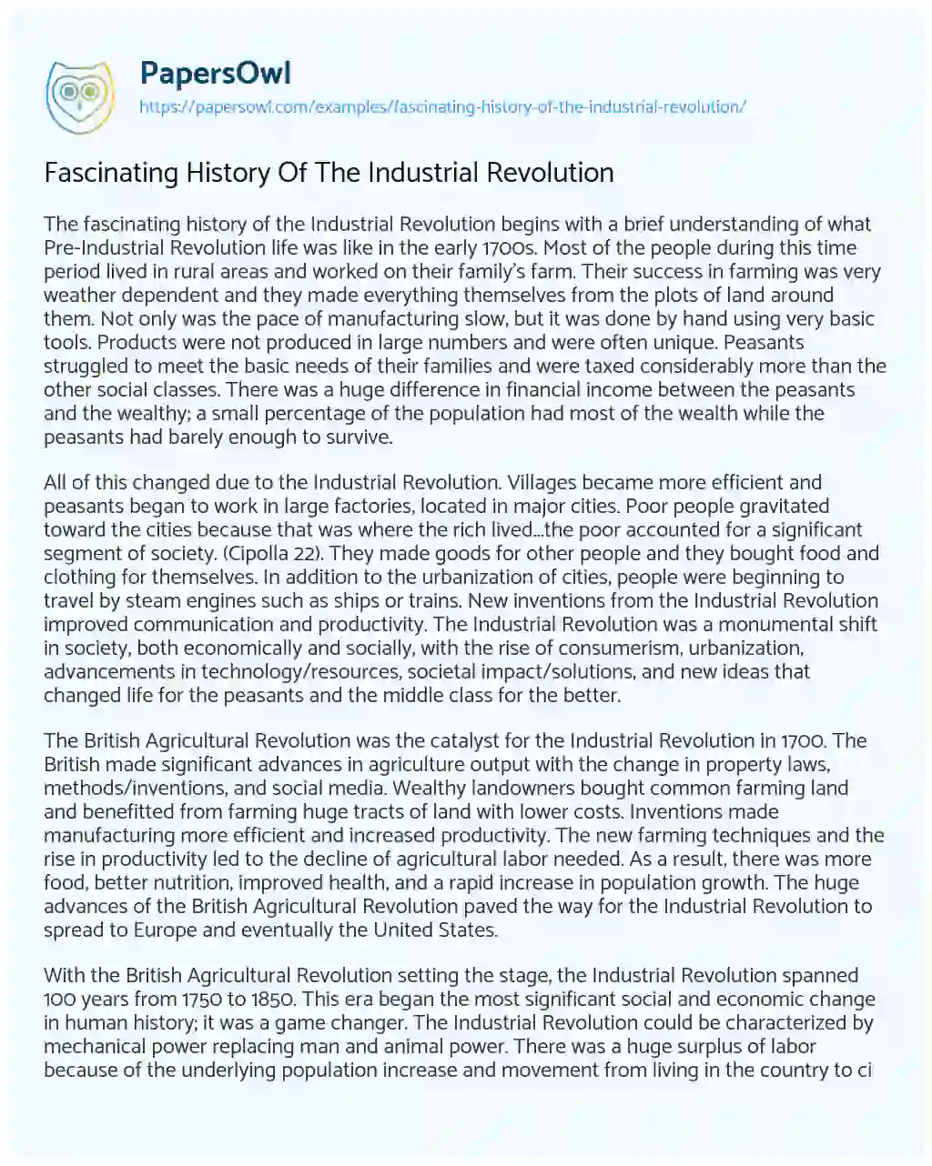 Fascinating History of the Industrial Revolution essay