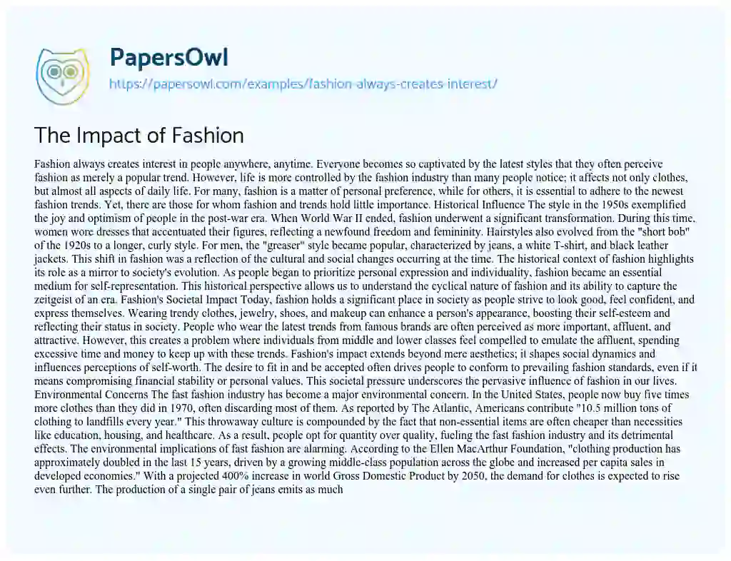 Essay on Fashion Always Creates Interest