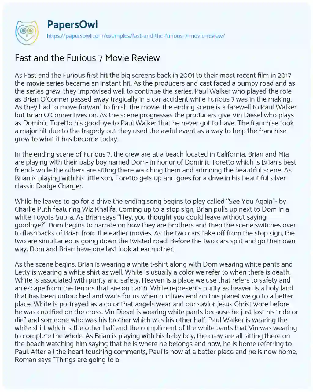 Fast and the Furious 7 Movie Review essay