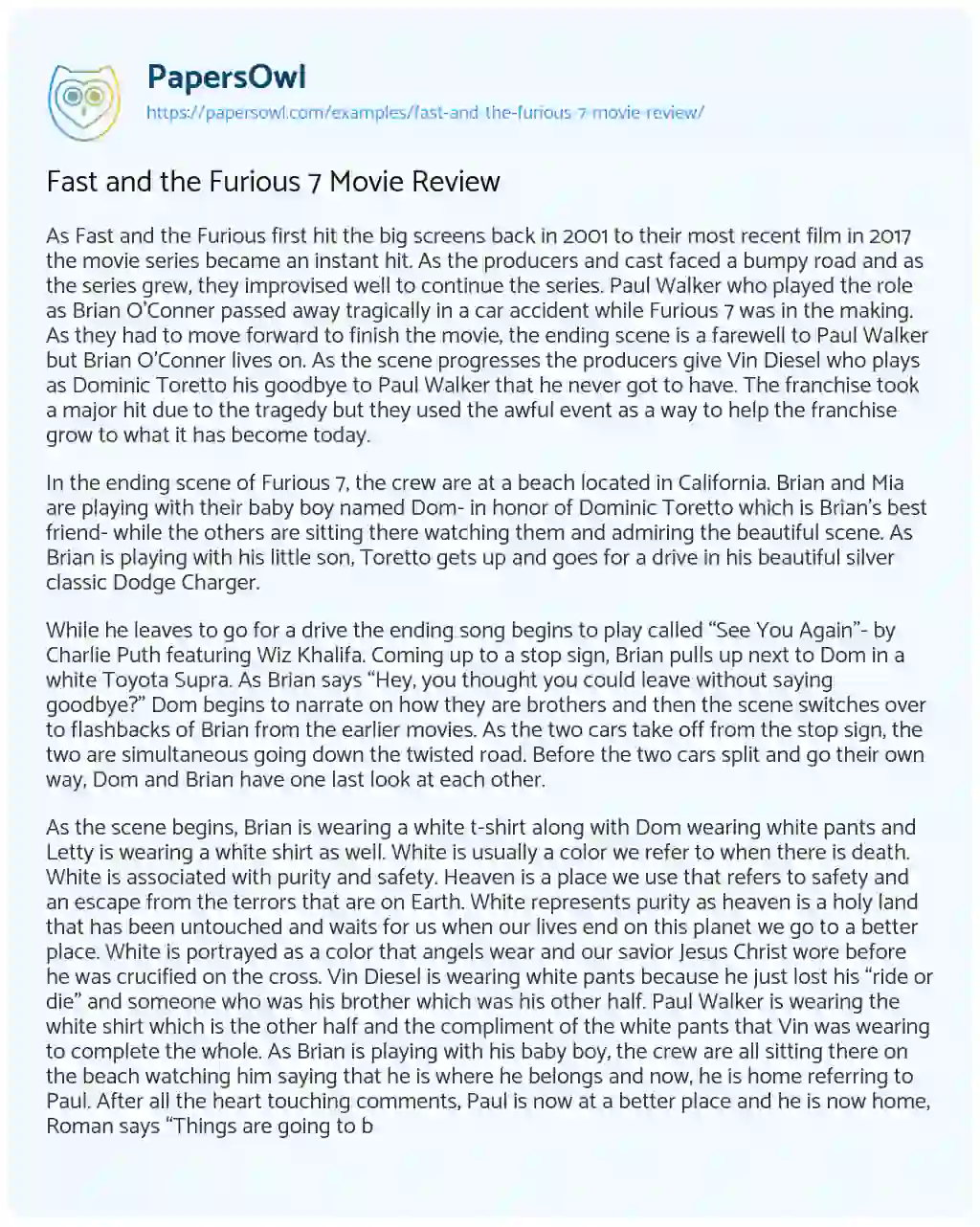 fast and furious movie review essay