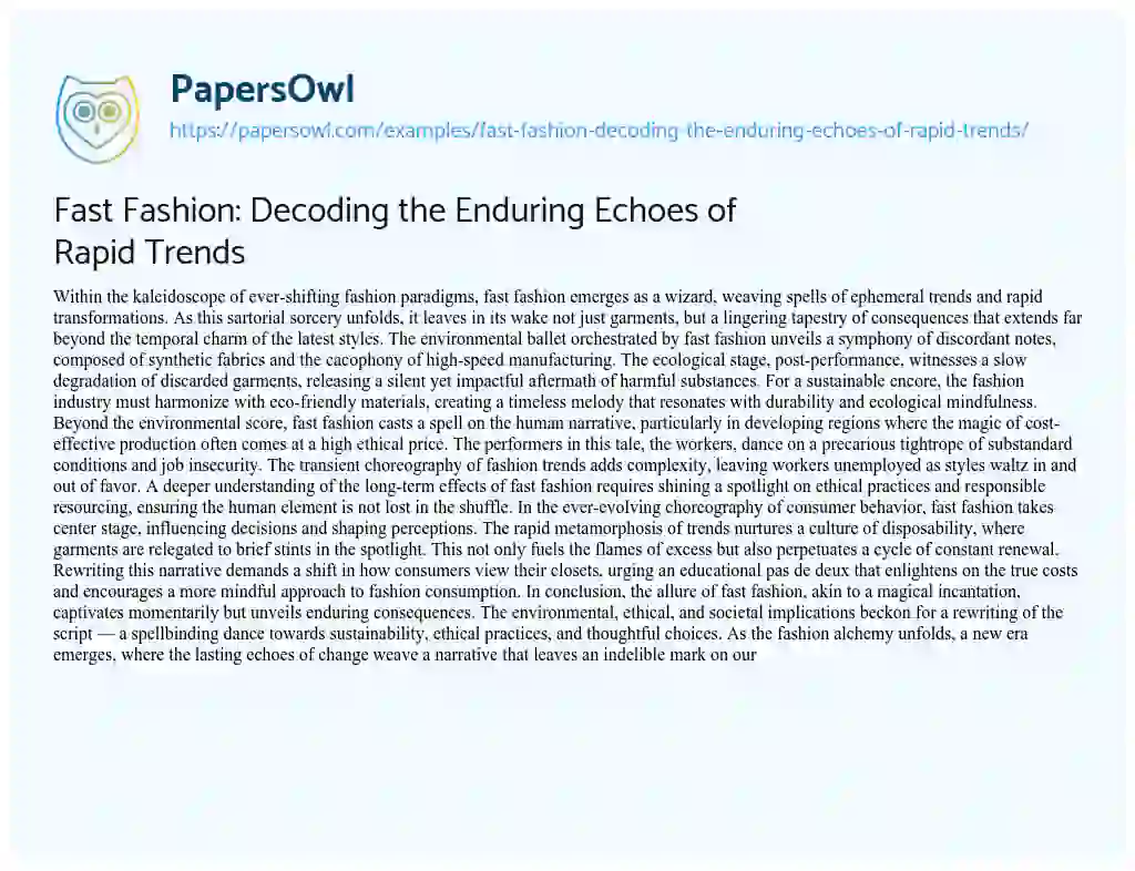 Essay on Fast Fashion: Decoding the Enduring Echoes of Rapid Trends