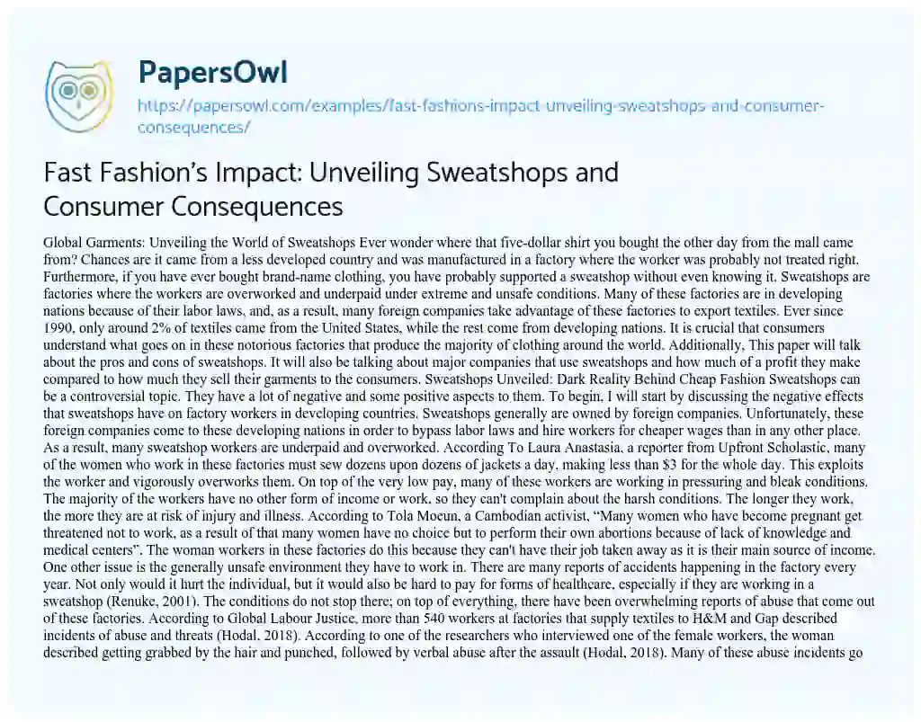 Essay on Fast Fashion’s Impact: Unveiling Sweatshops and Consumer Consequences