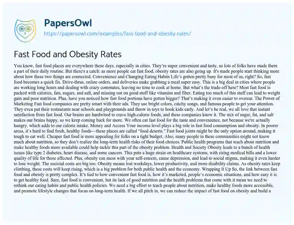 Essay on Fast Food and Obesity Rates