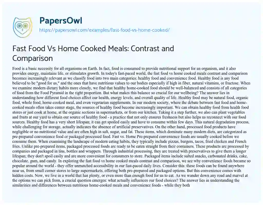 fast food vs. home cooking compare and contrast essay