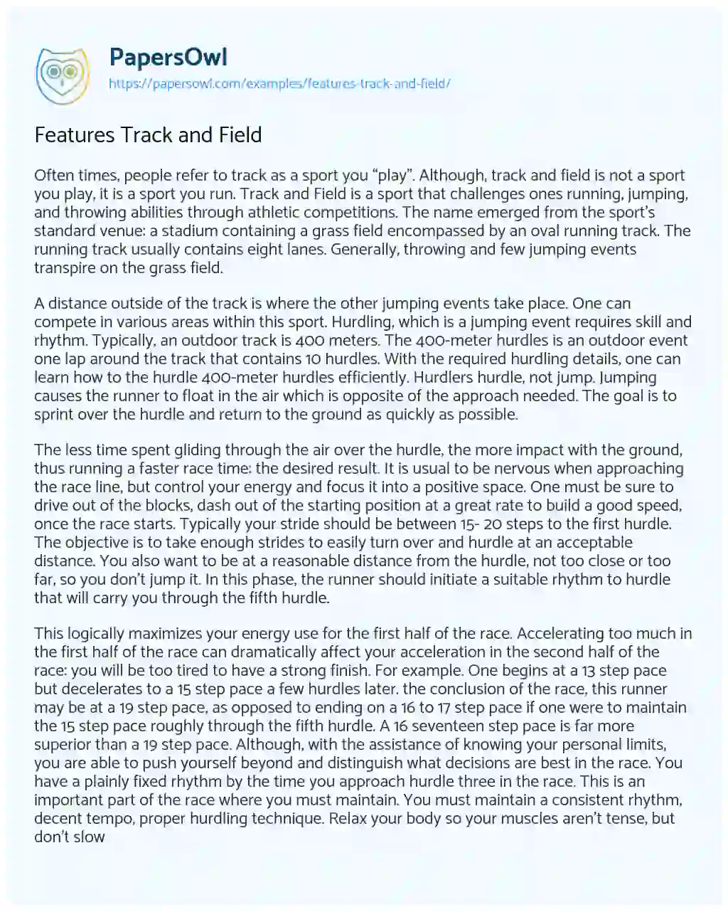 Essay on Features Track and Field