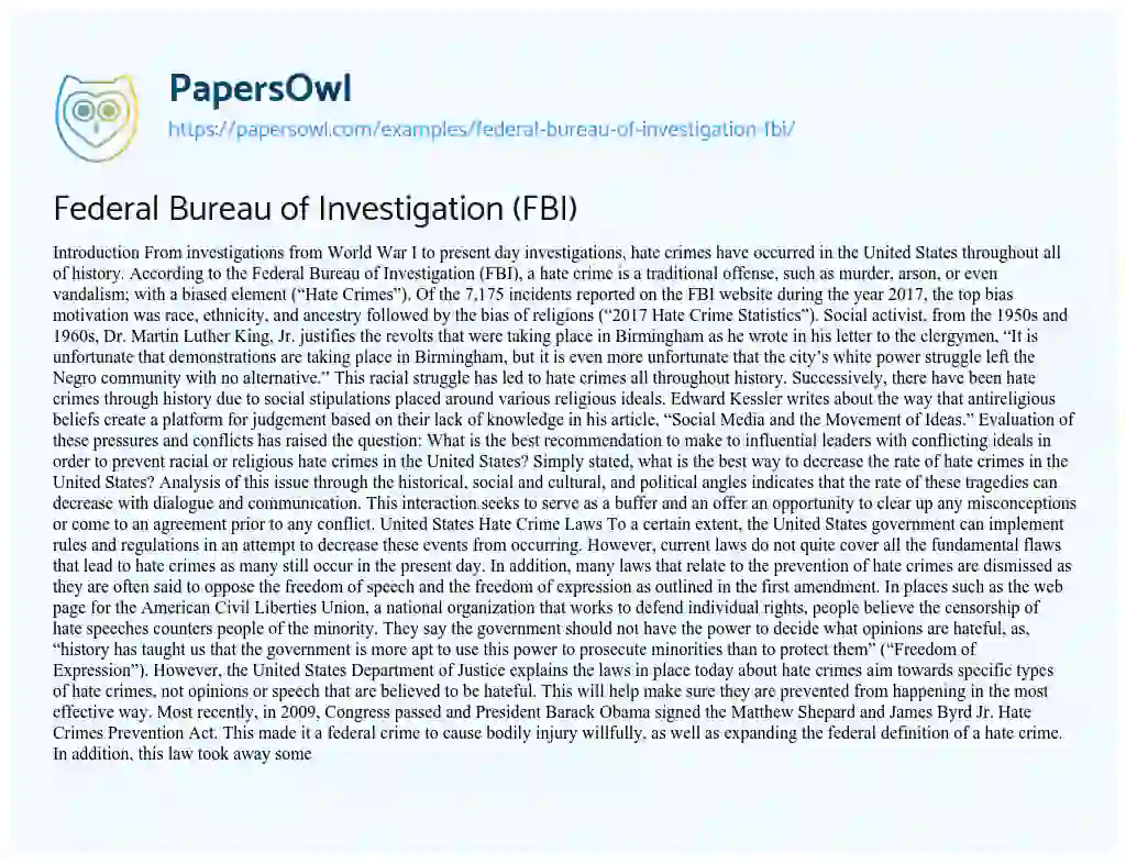 Essay on Federal Bureau of Investigation (FBI)