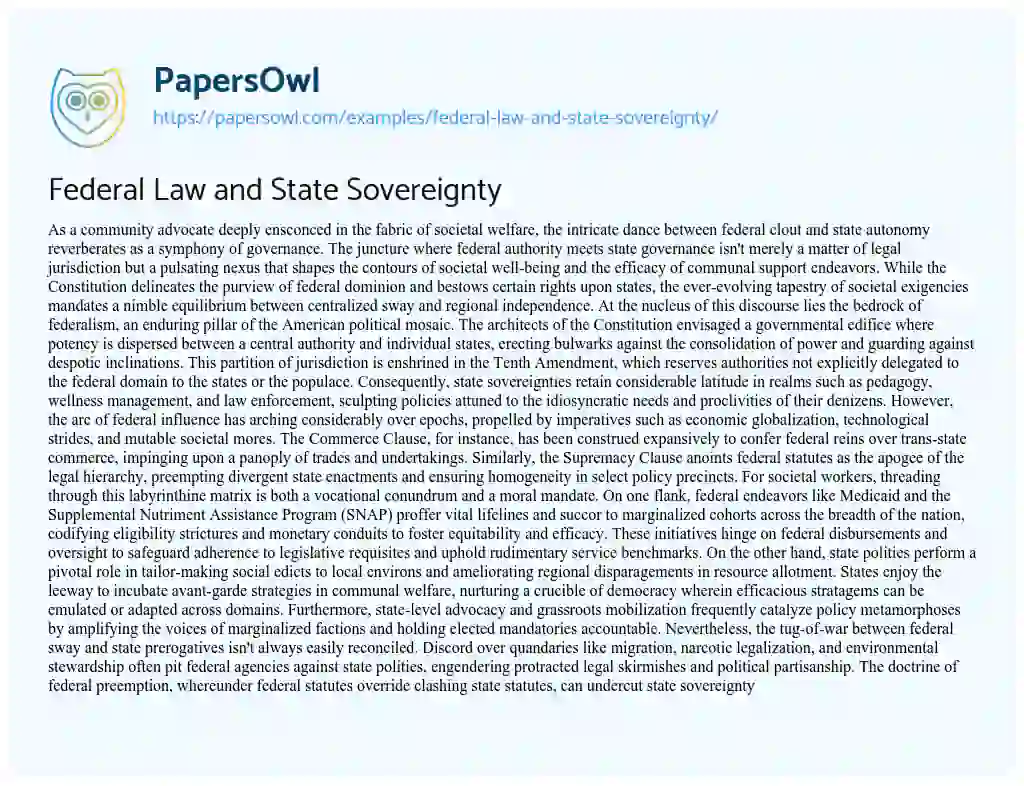Essay on Federal Law and State Sovereignty