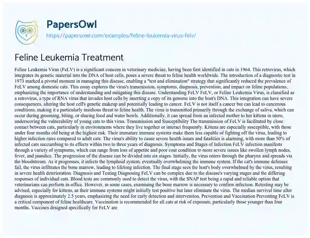 Essay on Feline Leukemia Virus FeLV