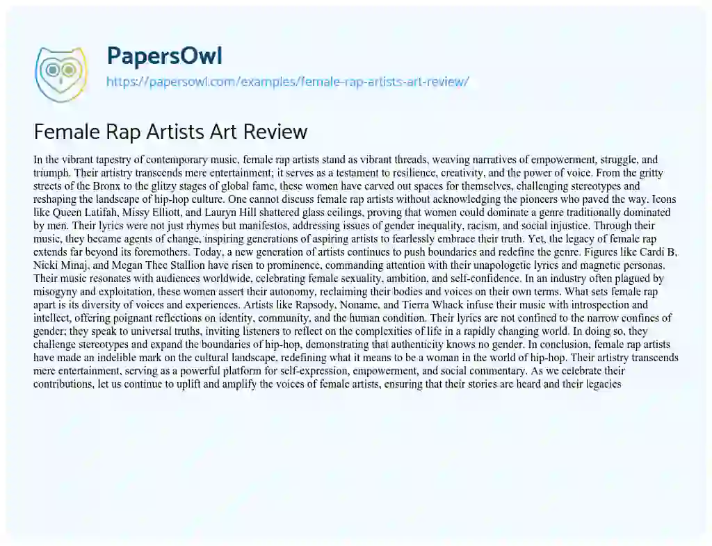 Essay on Female Rap Artists Art Review