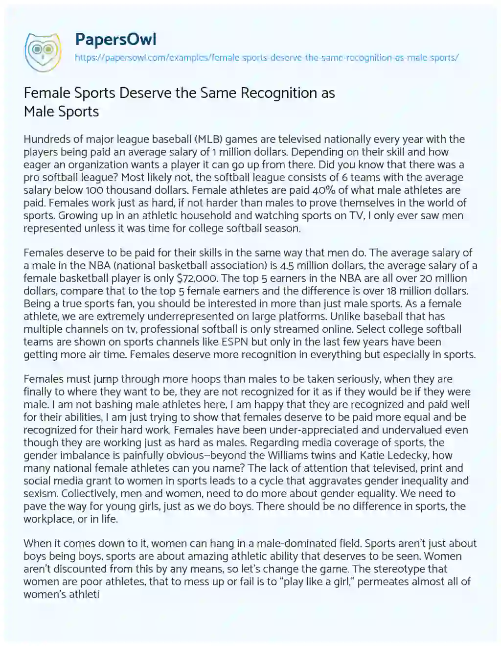 Female Sports Deserve the same Recognition as Male Sports essay
