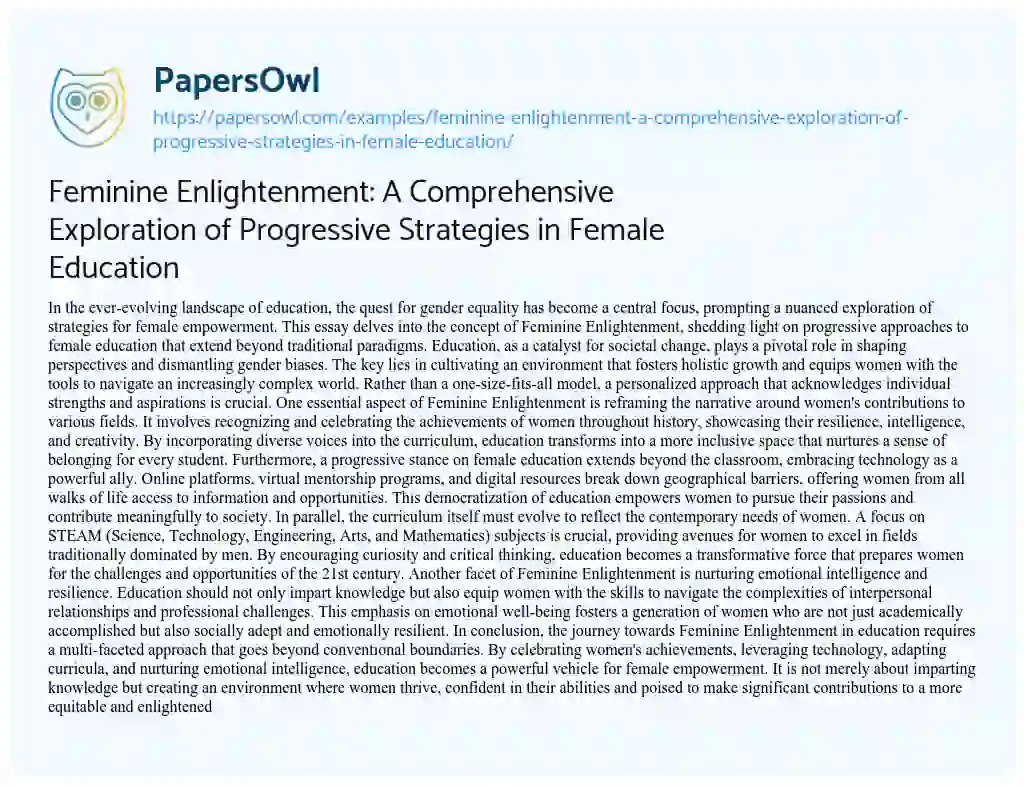 Essay on Feminine Enlightenment: a Comprehensive Exploration of Progressive Strategies in Female Education
