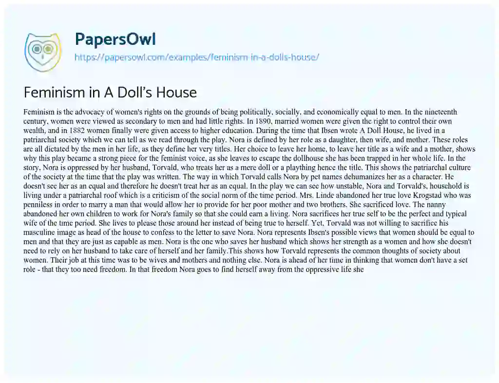 Essay on Feminism in a Doll’s House