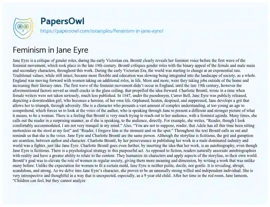 Essay on Feminism in Jane Eyre