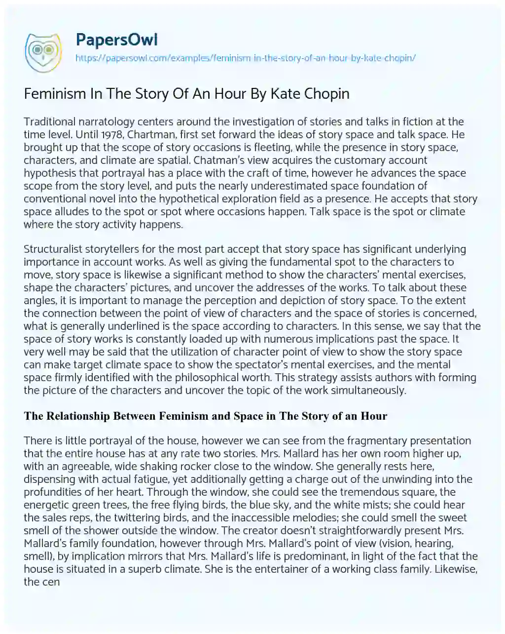 Essay on Feminism in the Story of an Hour by Kate Chopin