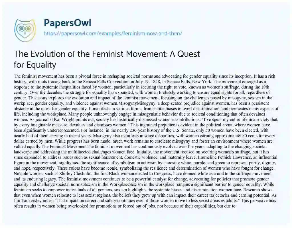 Essay on Feminism: Now and then