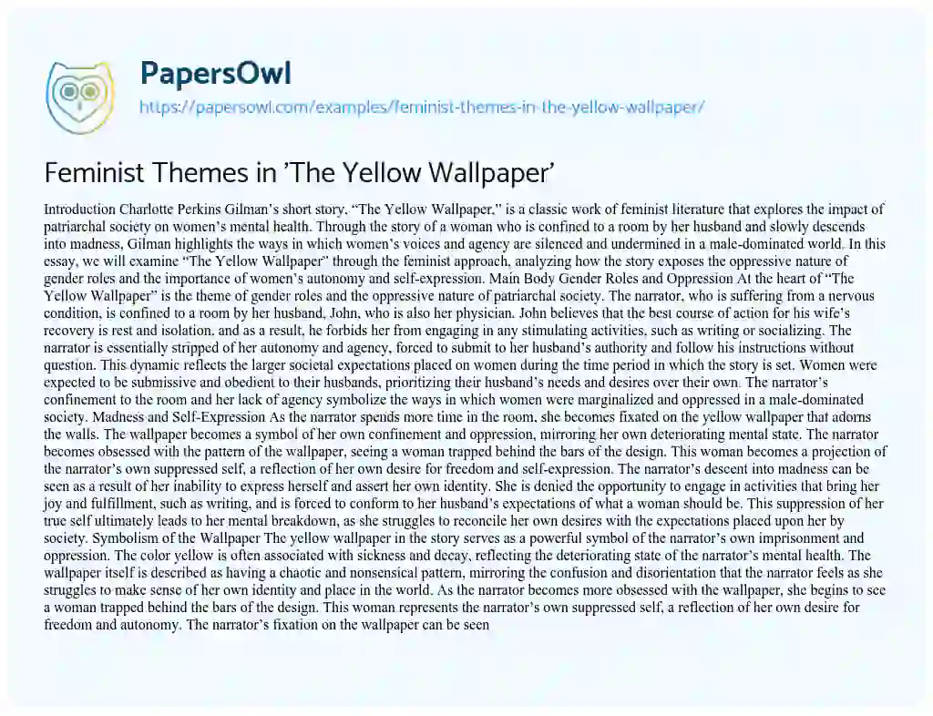 Essay on Feminist Themes in ‘The Yellow Wallpaper’
