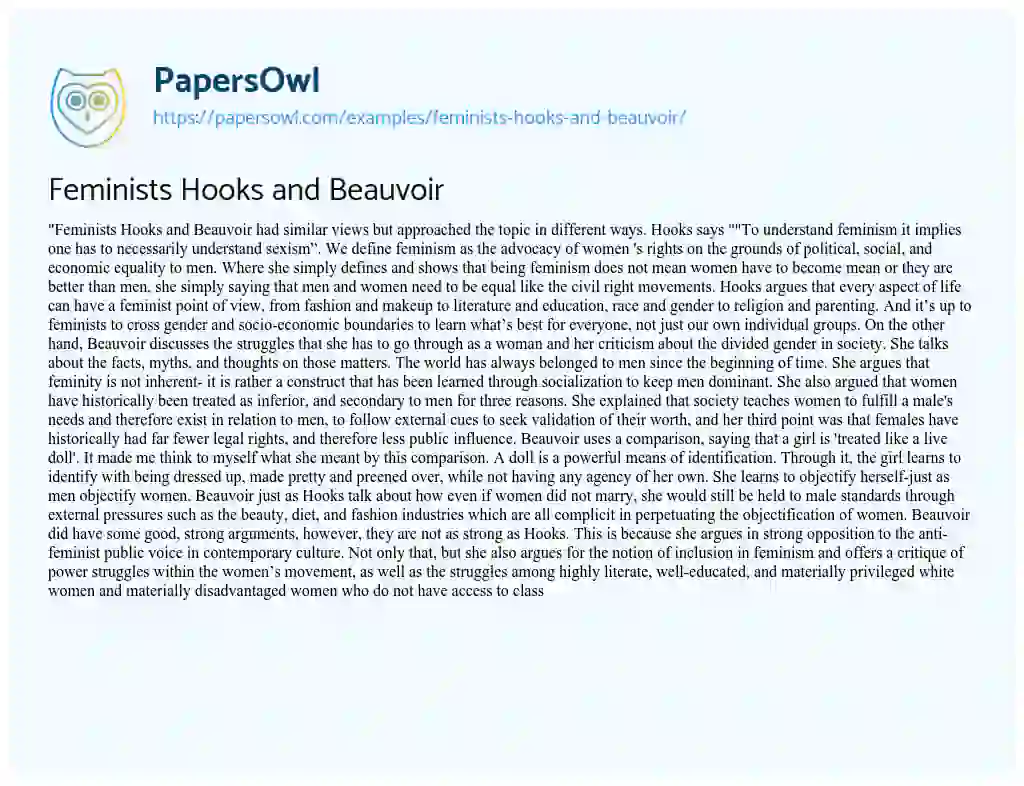 Feminists Hooks and Beauvoir essay
