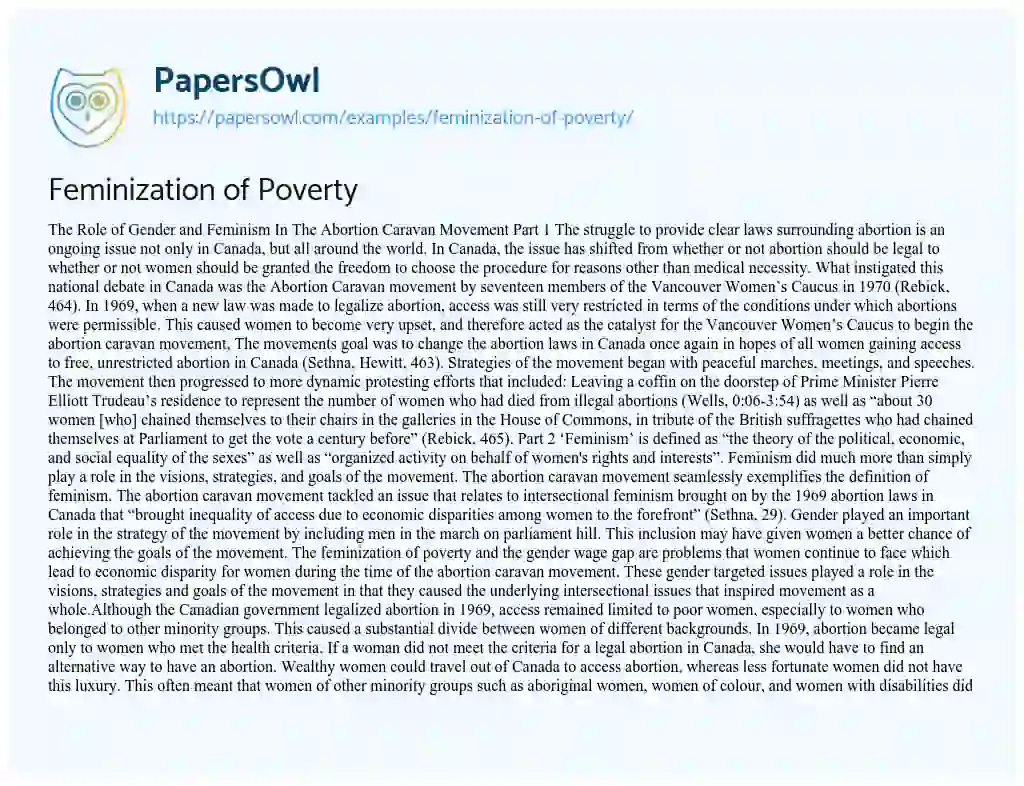 Essay on Feminization of Poverty