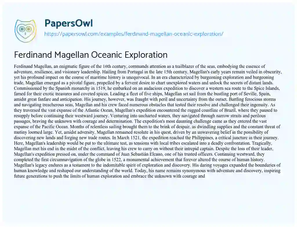 Essay on Ferdinand Magellan Oceanic Exploration