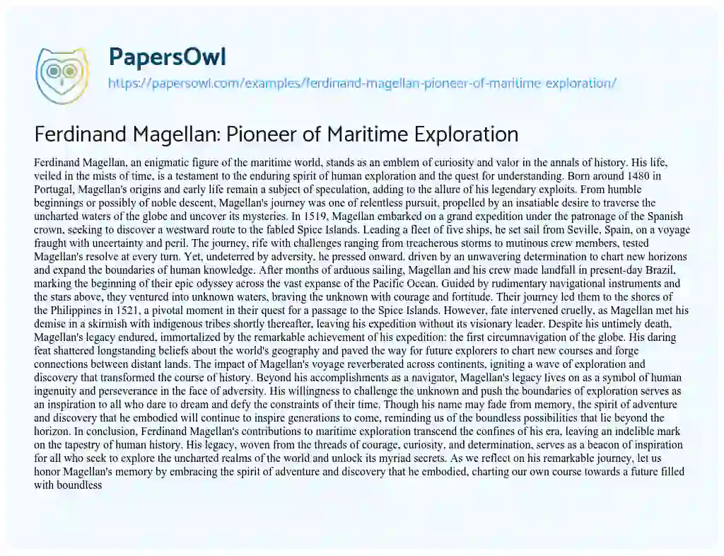 Essay on Ferdinand Magellan: Pioneer of Maritime Exploration