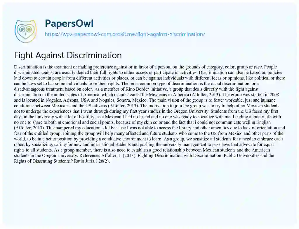 Fight against Discrimination essay