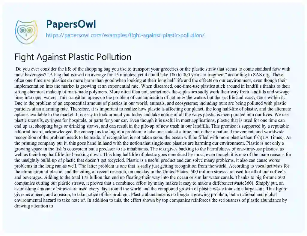Essay on Fight against Plastic Pollution