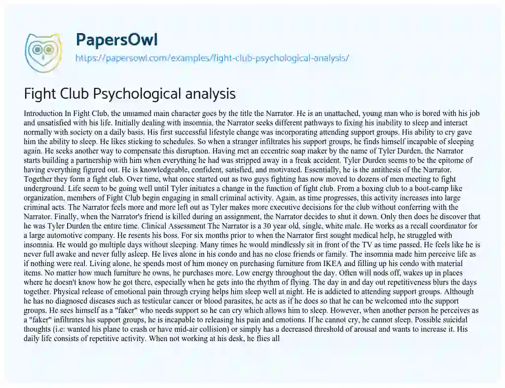 Fight Club Psychological Analysis essay