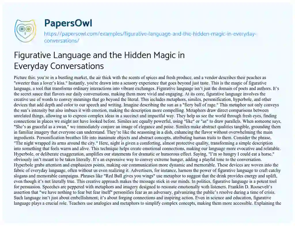 Essay on Figurative Language and the Hidden Magic in Everyday Conversations