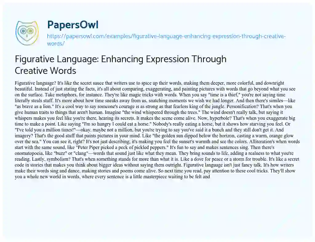 Essay on Figurative Language: Enhancing Expression through Creative Words