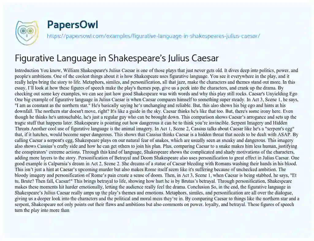 Essay on Figurative Language in Shakespeare’s Julius Caesar