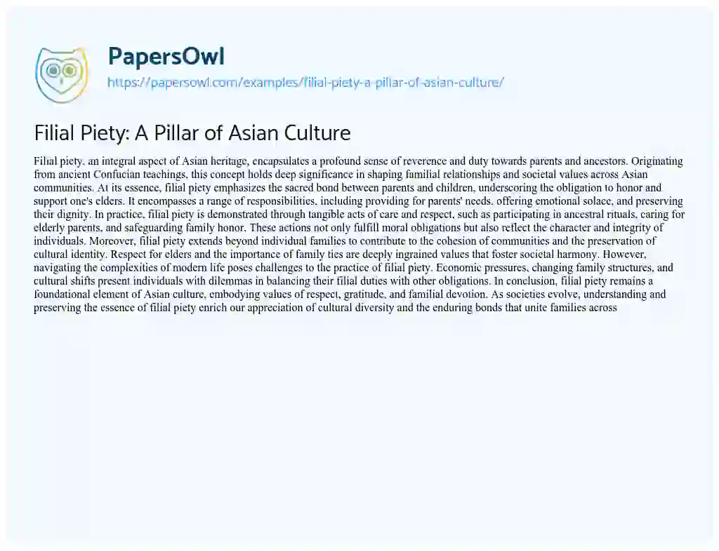 Essay on Filial Piety: a Pillar of Asian Culture