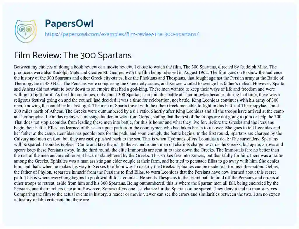 Film Review: the 300 Spartans essay