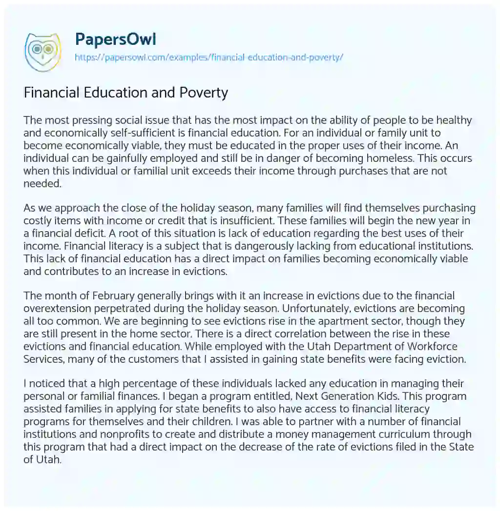 Financial Education and Poverty essay